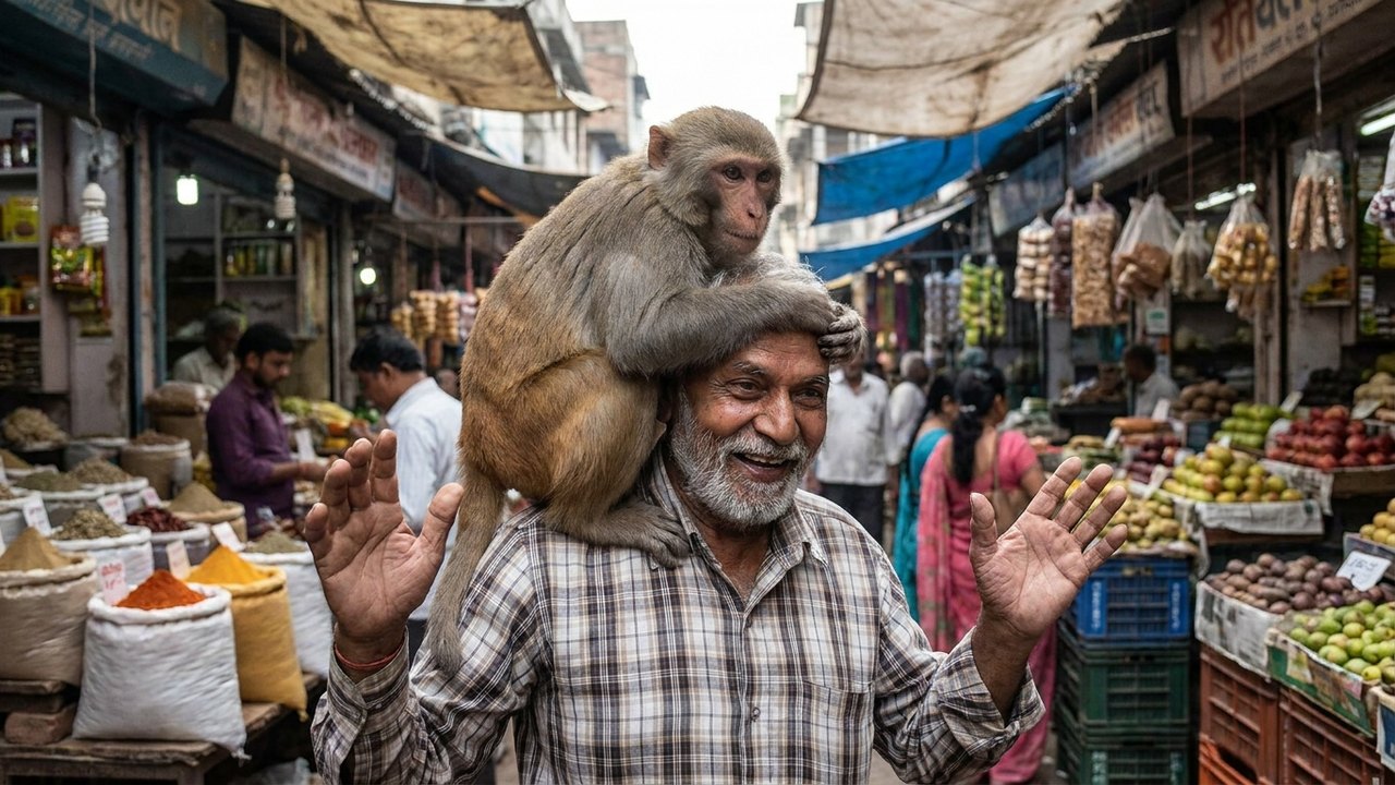 Abraço emocionante: macaco surpreende comerciante indiano