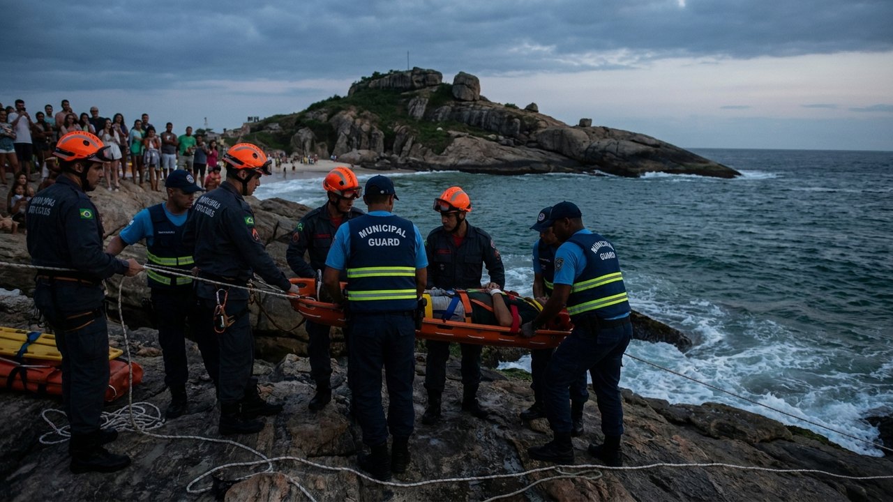 Turista espanhol cai na Pedra do Arpoador e é resgatado por guardas municipais e bombeiros