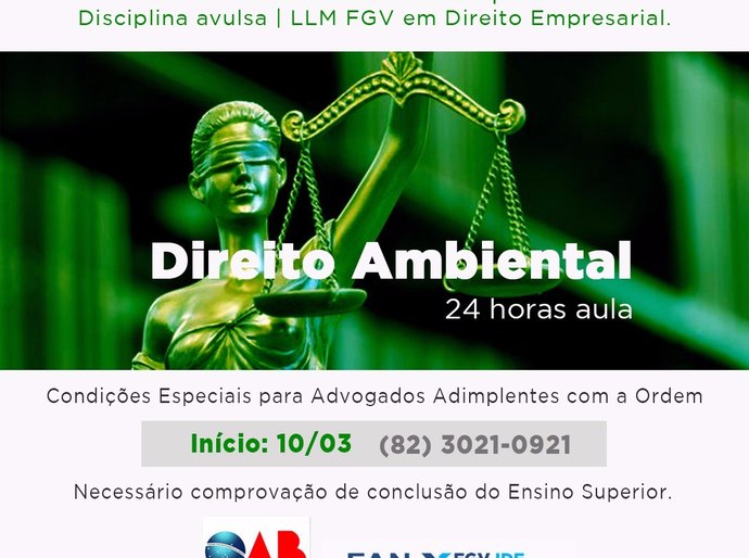 Inscrições para curso de Direito Ambiental estão abertas na ESA