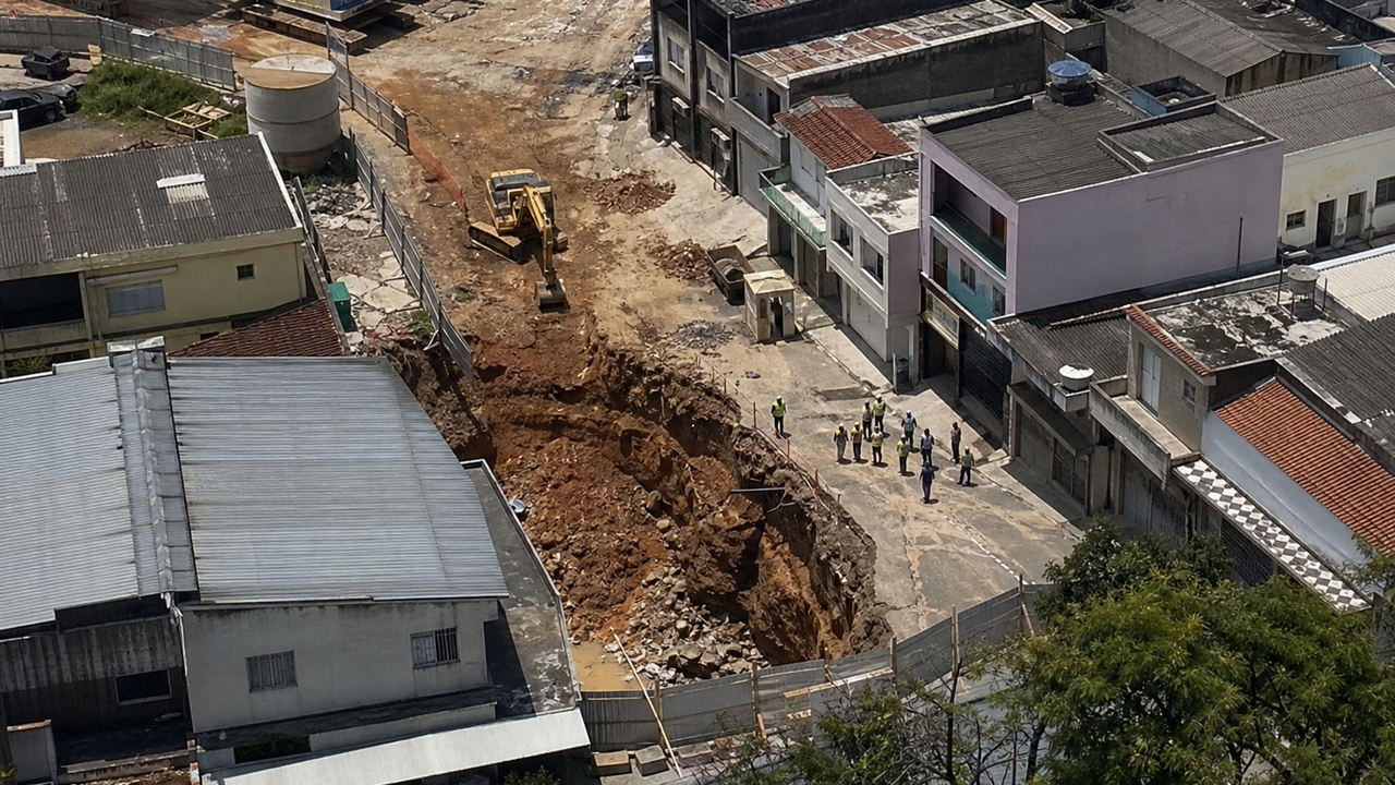 Cratera se abre durante obra da Sabesp em Osasco e deixa nove desabrigados