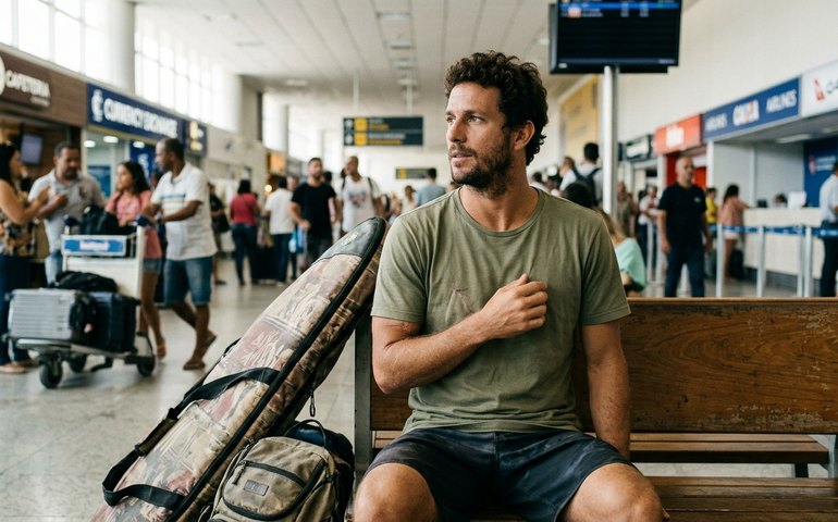 Surfista brasileiro atingido no coração por peixe-agulha retorna ao país após cirurgia