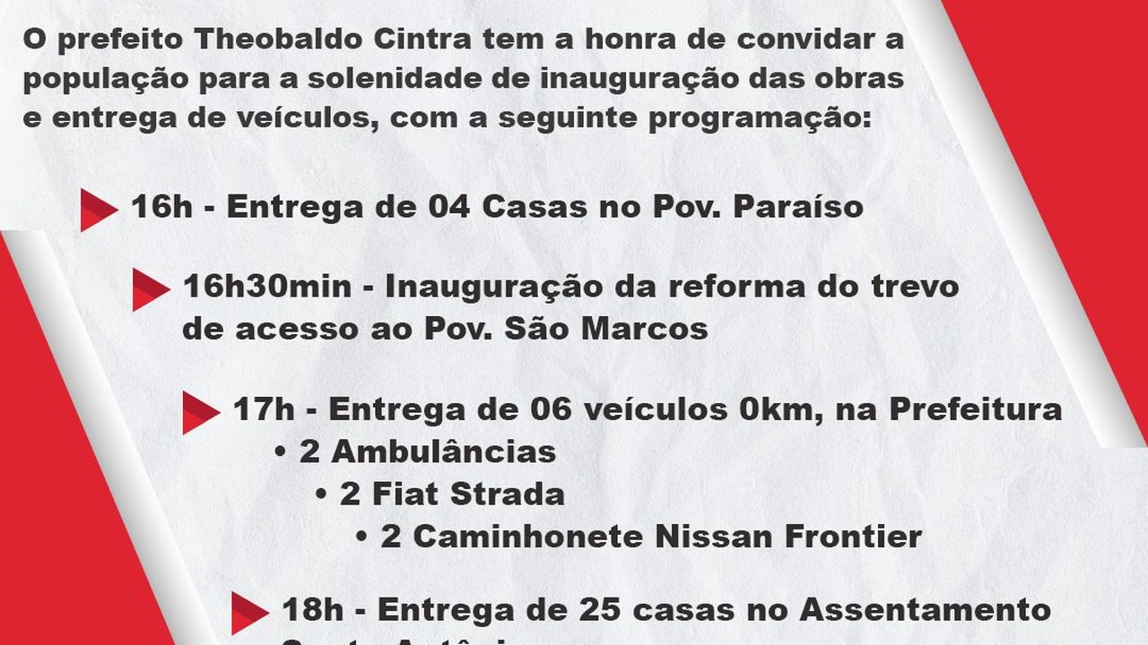 Prefeito Theobaldo entrega 29 casas e seis novos veículos nesta quinta em Major Izidoro