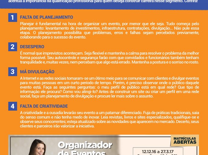 Instrutora do Senac destaca os principais erros na organização de um evento