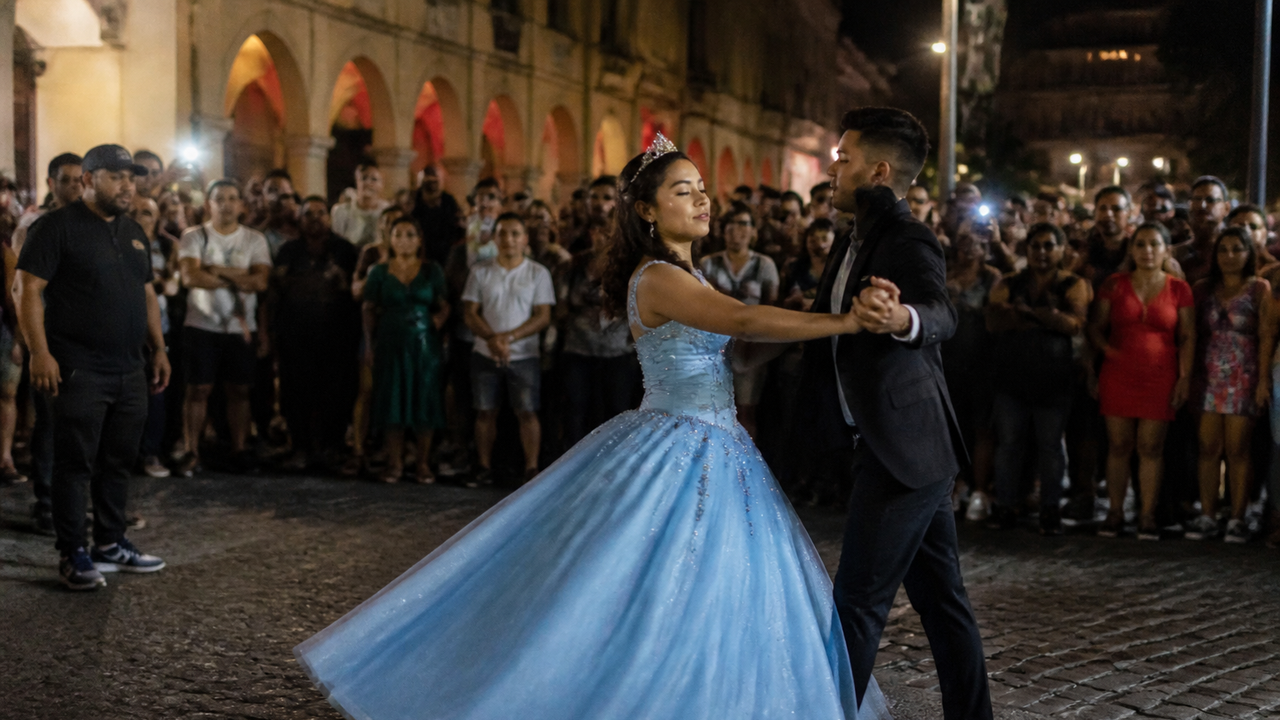 Festa de 15 anos, com vestido longo e até valsa, no meio de rua agitada na Lapa viraliza na web