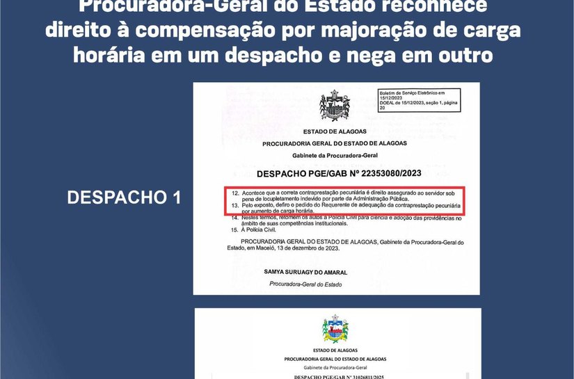 Procuradora-Geral do Estado reconhece direito à compensação por majoração de carga horária em um despacho e nega em outro