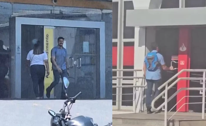 Breno Chaves Pinto entrando e saindo com a mochila no banco