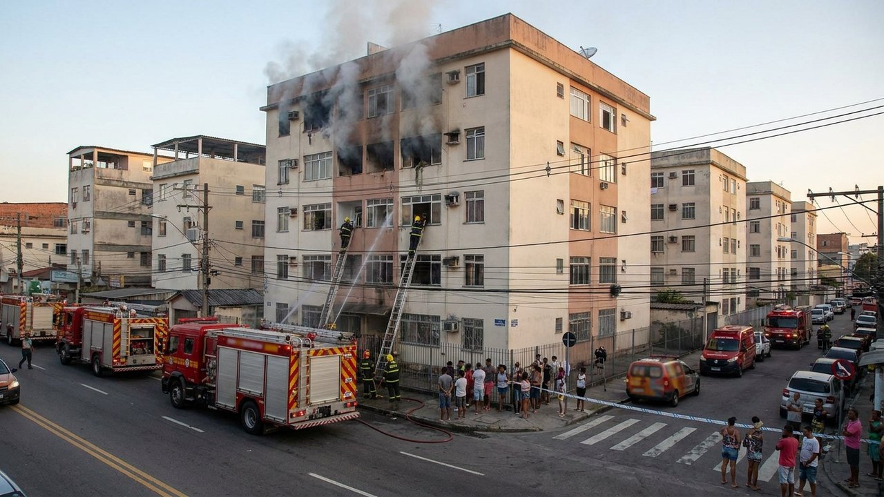 Incêndio atinge prédio às margens da Avenida Brasil, em Irajá; bombeiros retiram moradores