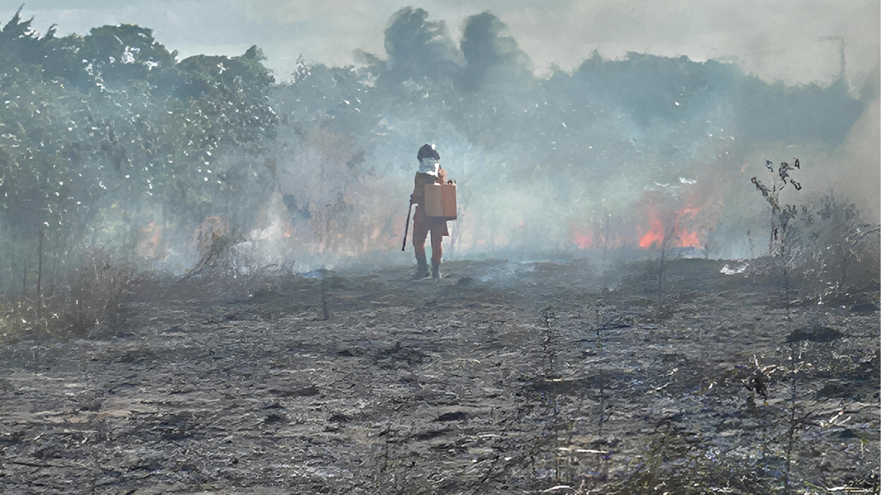 Corpo de Bombeiros combate fogo em vegetação próximo a residência em Penedo