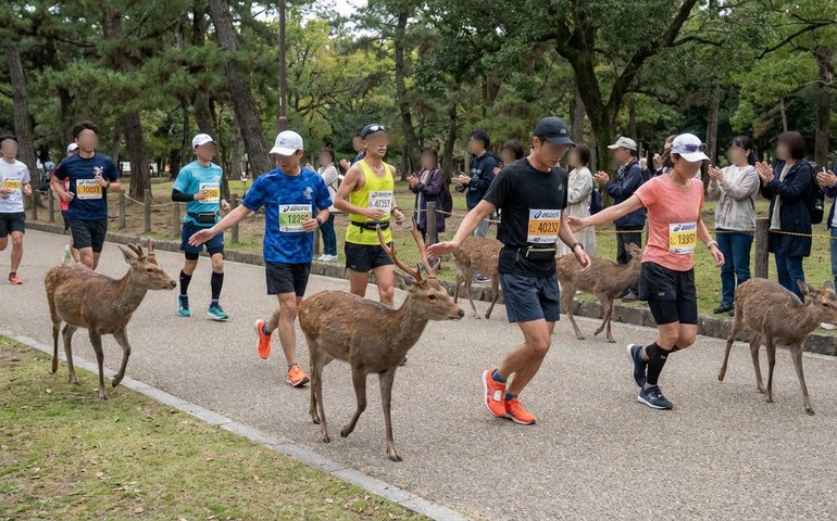 Cervos maratonistas viram atração à parte no Japão
