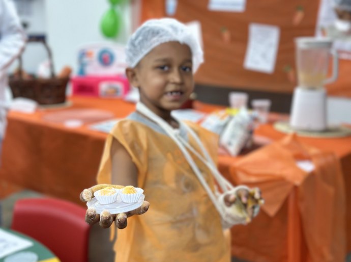 Oficina de Culinária na Pediatria do HGE ensina importância da alimentação saudável a crianças
