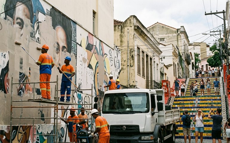 Prefeitura remove mural em homenagem a filho de traficante na Lapa; fluxo de turistas segue normal na Escadaria Selarón
