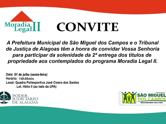 Títulos do Moradia Legal II serão entregues hoje, 01, em São Miguel