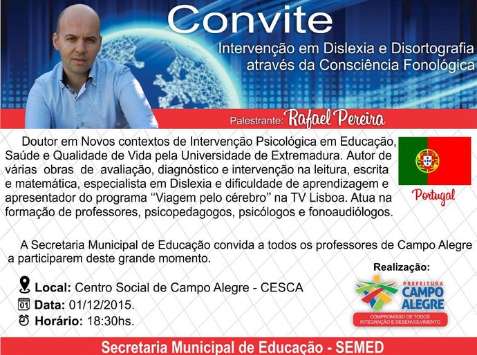Semed promoverá palestra com educador internacional para professores de Campo Alegre