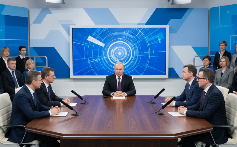 Presidente russo Vladimir Putin participa do programa Resultados do Ano