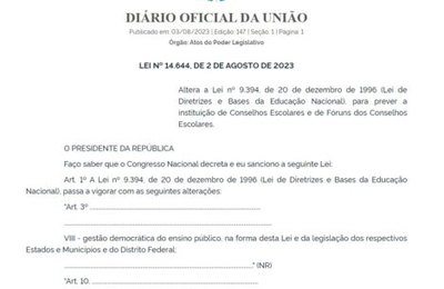 Publicação no Diário Oficial da União traz mudanças na Lei de Diretrizes e Bases da Educação Nacional