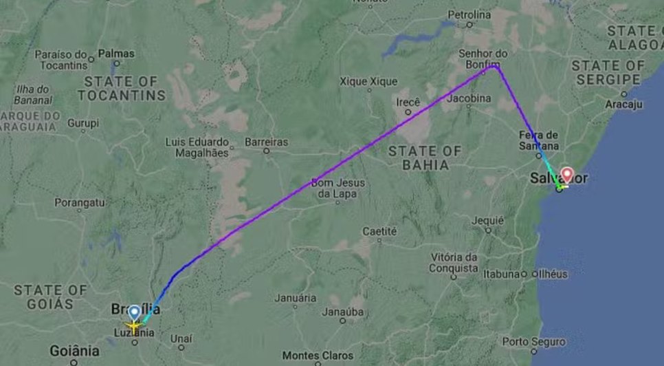 Trajeto avião / Foto: Reprodução R7