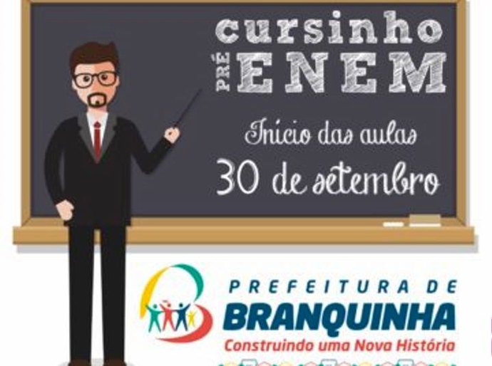 Aulas preparatórias para o Enem começam neste sábado em Branquinha