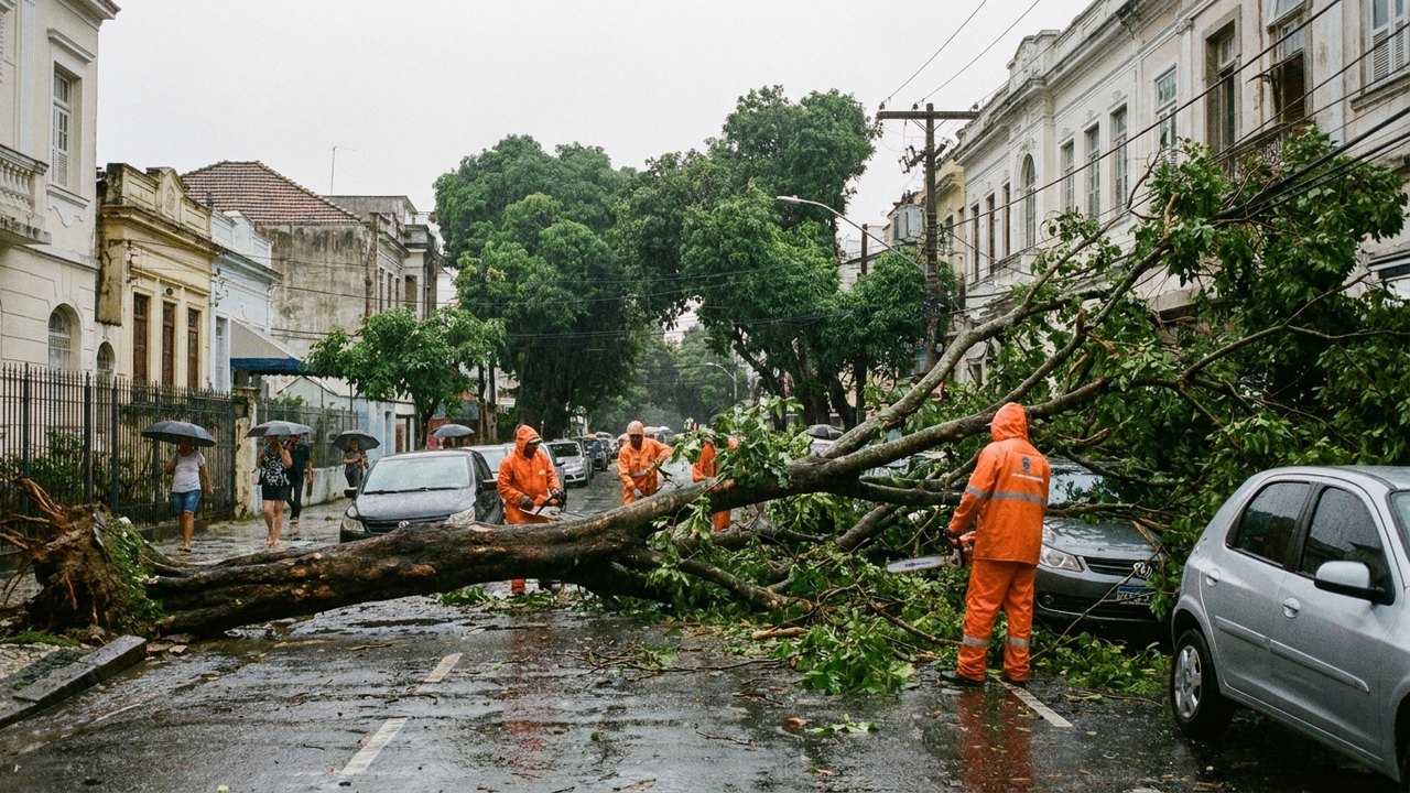 Sábado começa com chuva e quedas de árvores no Rio