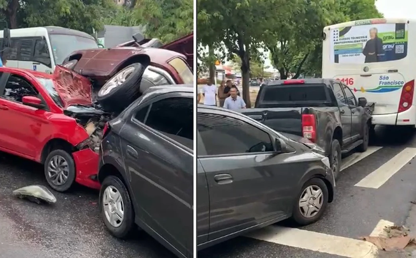 Engavetamento entre seis veículos congestiona trânsito na Cambona