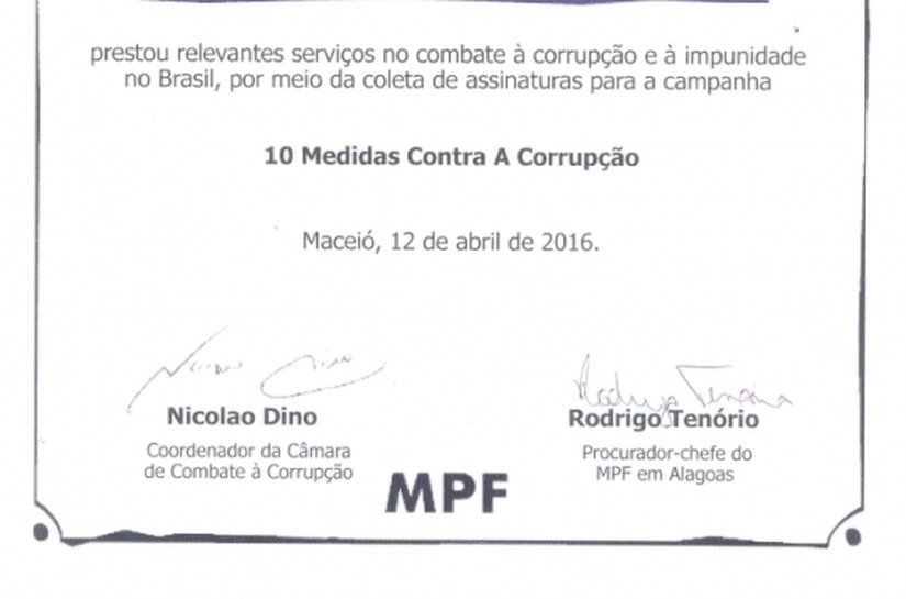 Justiça Federal recebe certificado do MPF/AL por campanha contra corrupção