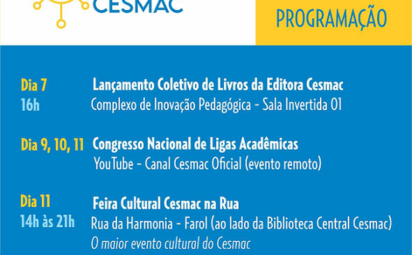 Semana de Extensão Cultural do Cesmac acontece com Lançamento de Livros, Congresso de Ligas Acadêmicas e Feira na Rua