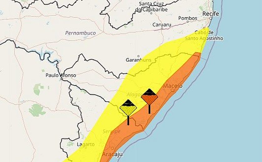 Inmet divulga novos alertas de chuvas para Alagoas