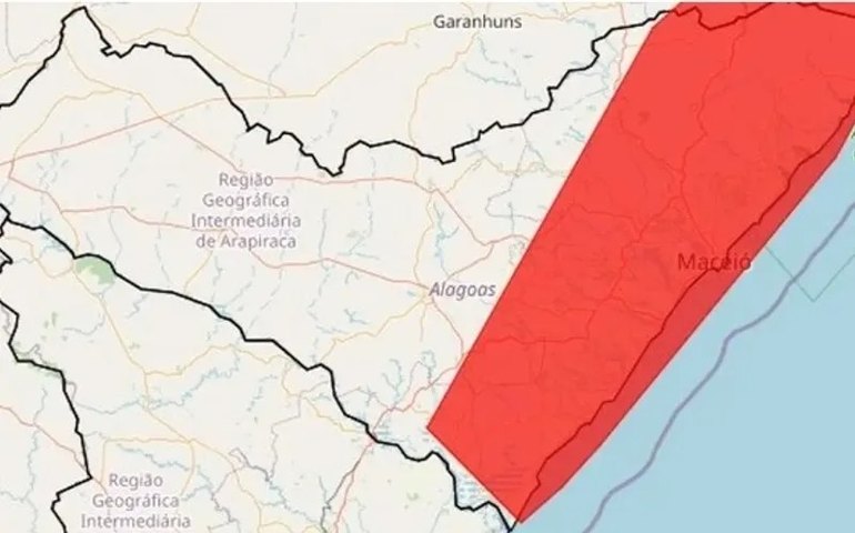 Inmet emite alerta vermelho para 52 municípios de Alagoas, com chuvas até domingo