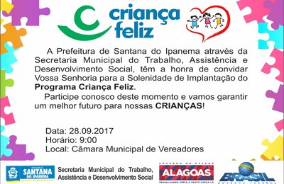 Programa Criança Feliz será implantado em Santana do Ipanema nesta quinta (28)