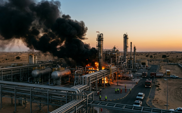 Campo de gás natural pega fogo nos Emirados Árabes após ataque de drone