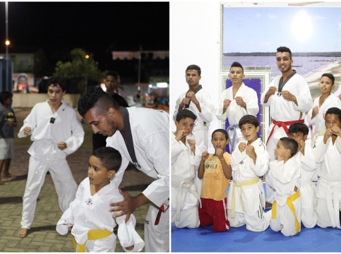 Crianças participam de artes marciais no espaço cultural em Marechal