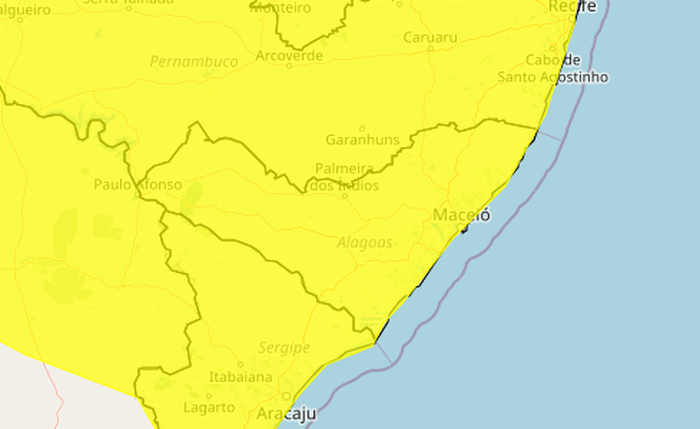 Alerta de chuva forte é emitido para todos os municípios de Alagoas