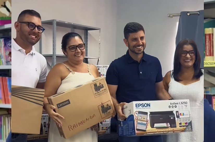 Prefeito Dalminho entrega impressoras e notebooks a escolas municipais de Belo Monte