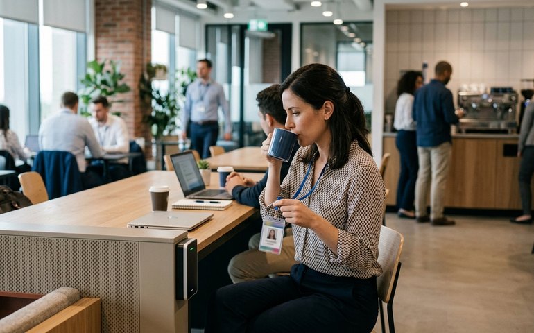 Um em cada oito profissionais já adota coffee badging e reforça o uso simbólico do escritório