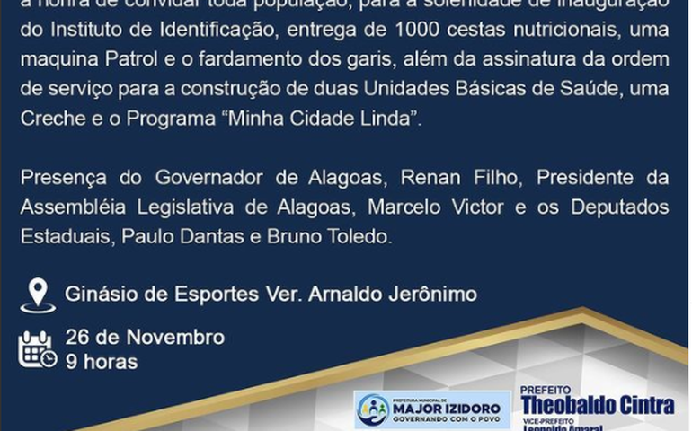 População de Major Izidoro recebe mais ações nesta sexta, 26, da gestão Theobaldo Cintra/Leopoldo Amaral