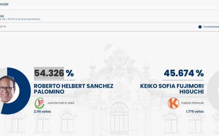 Roberto Sánchez lidera as apurações preliminares da eleição presidencial peruana