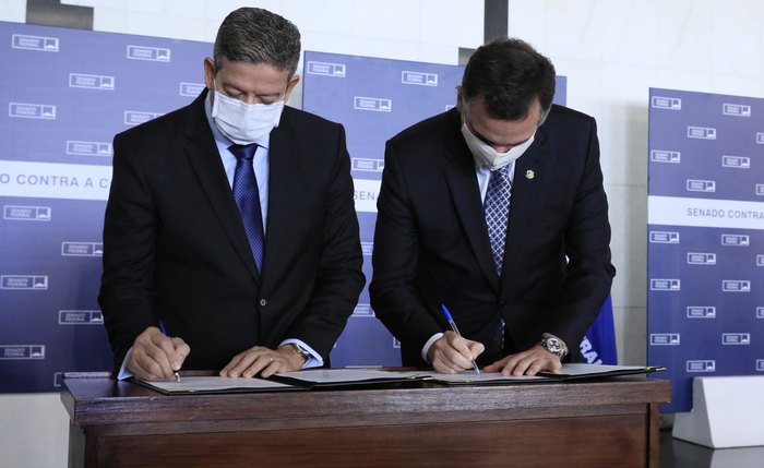 Arthur Lira e Rodrigo Pacheco na abertura do ano legislativo