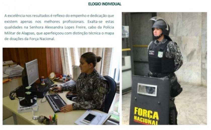 Policial militar alagoana recebe elogio individual por sua atuação na Força Nacional