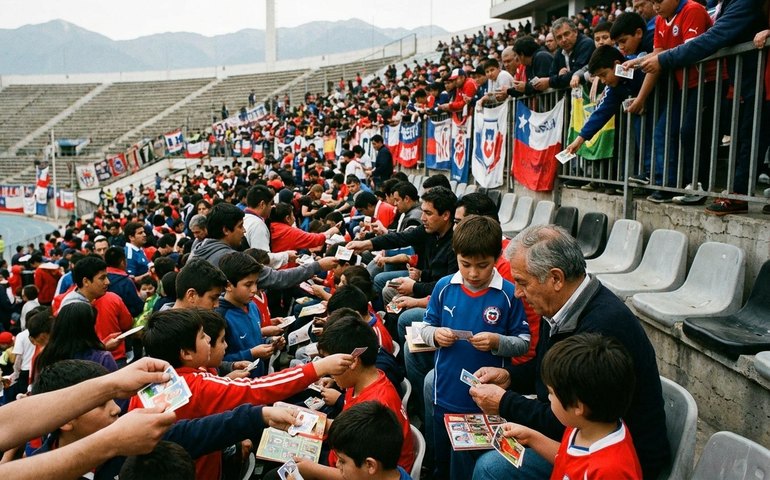 Torcedores lotam estádio no Chile para troca de figurinhas do álbum da Copa do Mundo; veja vídeo