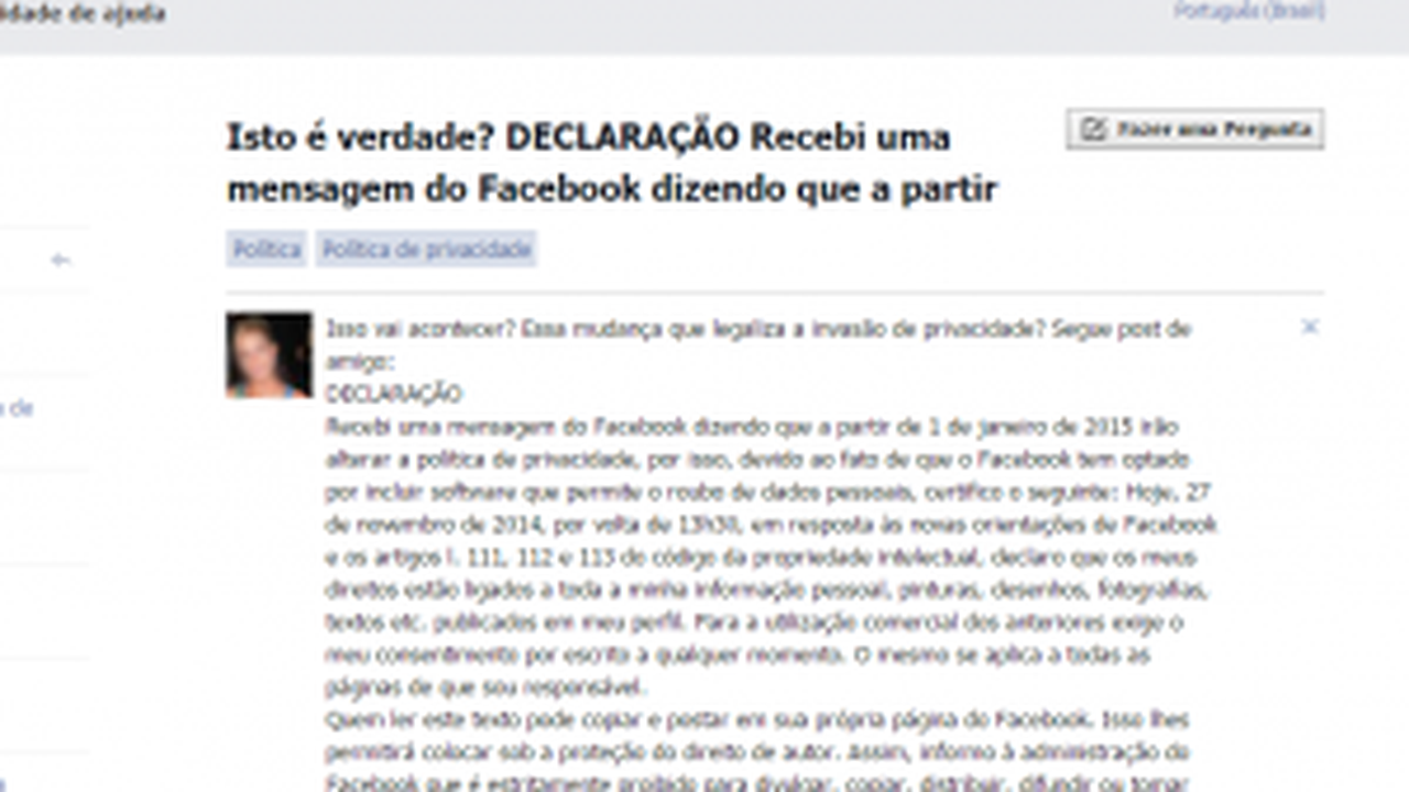 Hoax: declaração de privacidade que circula no Facebook é falsa