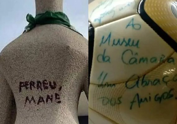 PF prende mulher suspeita de pichar estátua da Justiça e homem que furtou bola assinada por Neymar