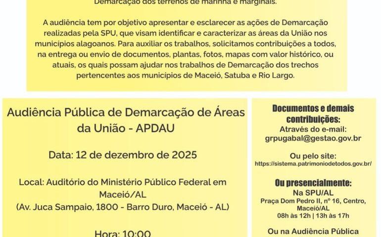 Audiência pública discute demarcação de terrenos de marinha e marginais em Alagoas