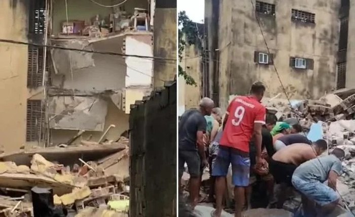Moradores tentam resgatar vítimas nos escombros