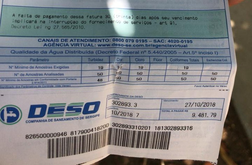 conta de água deso