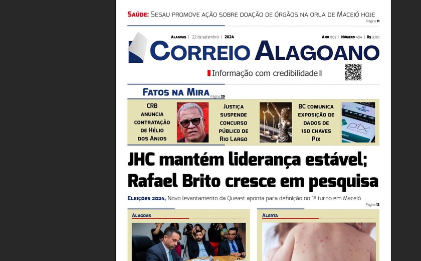 JHC mantém liderança estável; Rafael Brito cresce em pesquisa