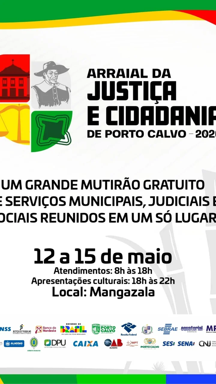 Porto Calvo realiza Arraial da Justiça e Cidadania entre 12 e 15 de maio