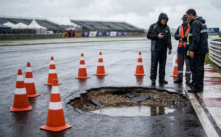 Chuva causa buraco na pista e atrasa programação da MotoGP em Goiânia