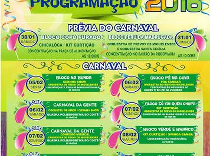 Prefeitura de São Miguel dos Campos divulga programação do Carnaval da Gente 2016