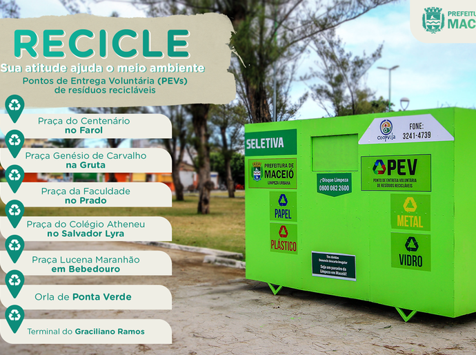Saiba onde estão os pontos de entrega de recicláveis da Prefeitura de Maceió