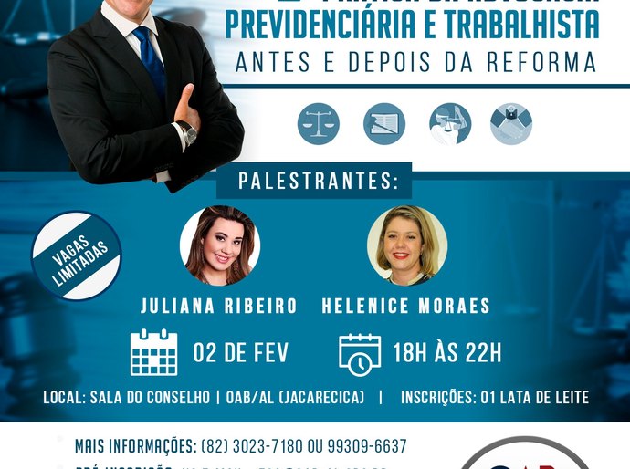 Advocacia Previdenciária e Trabalhista será tema de palestra na OAB Alagoas