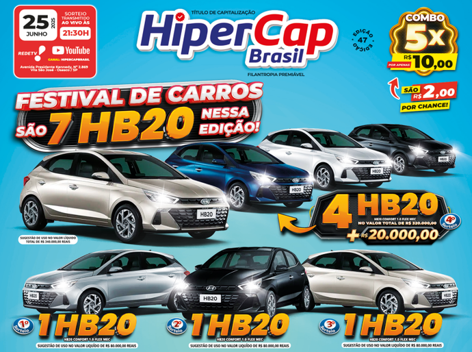 Festival de HB20: com o HiperCap, são 7 chances de sair de carro novo!